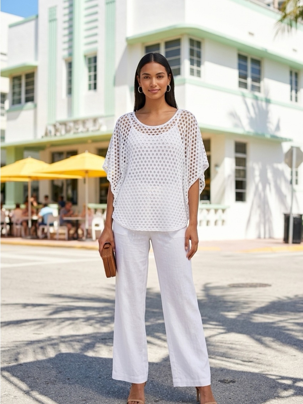 Chico's White Mesh Open Knit Poncho Resort wear Layering Top Size 3